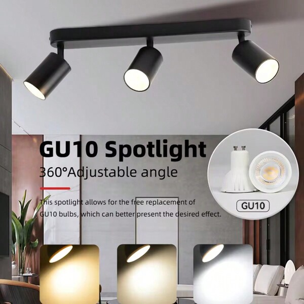 CANMEIJIA 1pc Multi-Head Recessed Ceiling Light, Cylindrical, Black Aluminum, 1/2/3 Heads, With Light Source, GU10 Bulb Replaceable, Angle Adjustable, Easy Installation, Suitable For Bedroom/Living Room/Kitchen/Exhibition Hall/Balcony/Hallway/Staircase/Dining Room/Bar
