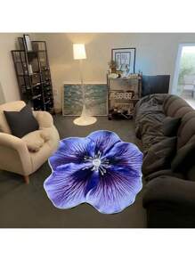 1 pièce Style populaire, tapis asymétrique en matériau de fausse laine, couleur pourpre à motif floral, convient pour le salon et la chambre à coucher en tant que tapis doux, tapis décoratif mode et polyvalent, lavable en machine (La taille asymétrique peut avoir un écart de 1 à 3 cm)