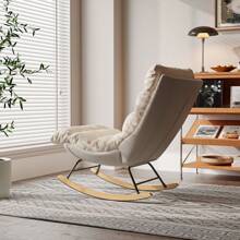 Chaise à bascule avec rembourrage, pieds en bois, dossier réglable, moderne, Style Simple, chaise de loisirs, Beige - Beige - Voir 4