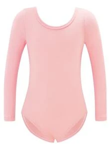 2 件套年轻女孩长袖心形背舞蹈紧身衣带亮片裙、芭蕾舞和体操服 - 藕粉色 - 查看 3