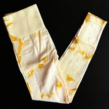 High Waisted Tie Dye Seamless Sports Leggings - High Elasticity And Push Up For Yoga And Gym - 黃色 - 查看 2