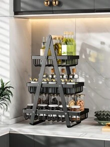 1pc Wrought Iron Foldable Double-Layer Basket, Household Kitchen Fruit And Vegetable Storage Basket Shelf, Holiday Gift