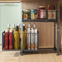 2 Tier Pull Out Storage Rack With Suction Cups, Adjustable Cabinet Built-In Shelf Bathroom Drawer Organizer For Kitchen, Bathroom, Etc.