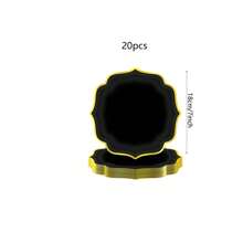 10 件/20 件，黑色扇贝形 9 英寸/7 英寸纸盘，金箔黑色扇贝形甜点纸盘，一次性扇贝纸盘，带金箔边缘浅黑色盘子，适用于茶会、沐浴、生日 - 黑色 - 查看 5