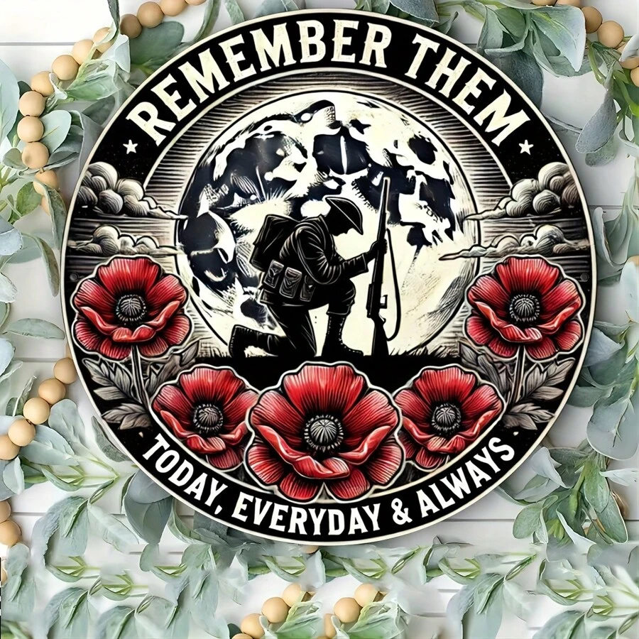 Recordando a los héroes, nunca olvidar - Letrero de pared de metal redondo de 8x8 pulgadas, adecuado para el hogar, bar, cafetería y decoración del garaje, excelente para la decoración de la habitación