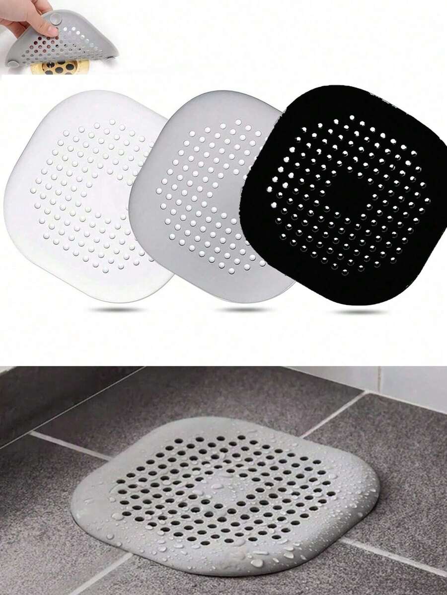2/3 Packs Drain Cover Hair Catcher Pad, Silicone Tube Trap Shower With Sucker For Bathroom Kitchen, 5.7" Flat Square Rubber Strainer Plug Filter Bathtub Sink Home Drain Protectors Back To School - Multicolor - View 1