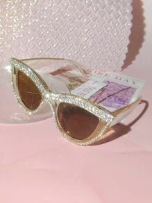 1 chiếc kính mắt mèo đính đá thời trang cho nữ, phụ kiện tiệc/lễ hội sang trọng Y2K, dễ thương & thời trang, thích hợp cho bãi biển, tiệc theo chủ đề (kèm theo khăn lau) ngày lễ tình nhân - những viên kim cương lấp lánh - Xem 2