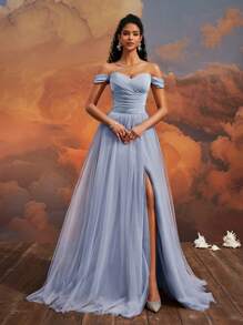 VIPGIRL 奢华晚礼服，性感优雅露肩连衣裙，轻奢舞会礼服，走秀服装，婚礼宾客礼服，礼服 - 淺藍色 - 查看 6