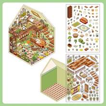3pcs Cute Mini House 2.5D Landscape Sticker, "My Little House" Series DIY Scene Decoration Sticker,School Supplies,Back To School