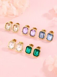 1 Pair Luxury Elegant Square Cubic Zirconia Glass Stainless Steel Earrings, Suitable For Women To Wear To Parties, Vacations Or As Valentine's Day Gift Valentines,Mom,Mother,Mother's Day,Gift