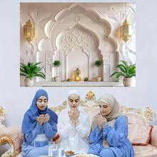 1pc Eid Mubarak Polyester Backdrop, Muslim Cultural Festival Flag, Multi-Use Photo Backdrop, No Electricity Required, Suitable For Ramadan Celebration, Party Decor, Home And Studio, Age 14+ Years