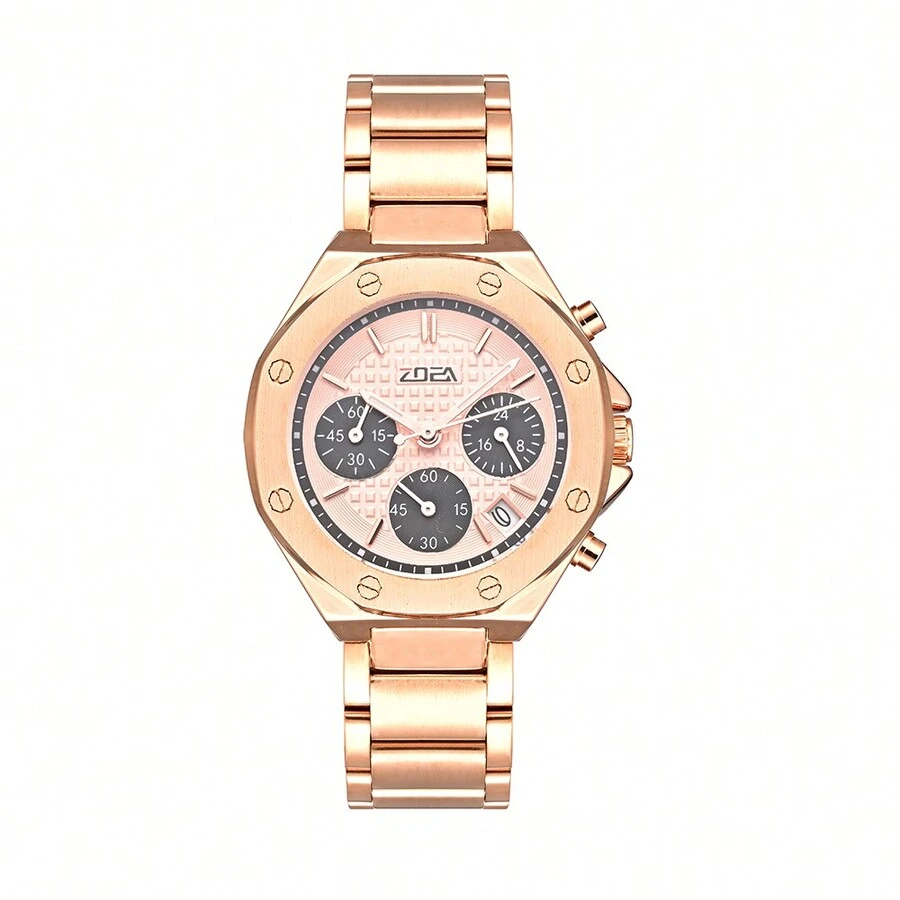 ZOEA EZ8099 Women's Multifunctional Waterproof Quartz Watch In Rose Gold Tone With Steel Strap - Rose Gold - View 1