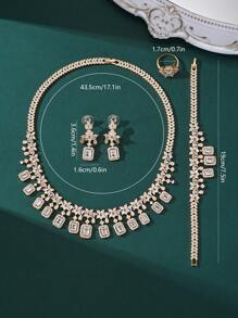 4pcs Luxury Middle Eastern Style Necklace Sets, Multi-Layer Copper Inlaid White Zirconia Jewelry Sets, Party Wedding Gift Accessory For Women