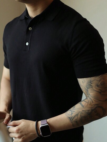 Men's Short Sleeve Knit Polo Shirt, Old Money Style