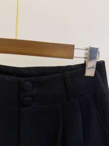 ISADORA MODA Women's Carrot Pants Twill, 2 Buttons, With Pockets, Solid Color() - Black - View 5