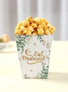 10pcs Eid Ramadan Star And Moon Style Disposable Popcorn Box Tableware, Paper Tray Popcorn Box, Lslamic Muslim Ramadan Party Dining Table Kitchen Decoration, Ramadan Food Packaging Box, Gift Packaging Box, Ramadan Star Moon Lantern Themed Party Supplies - Green Gold - View 6