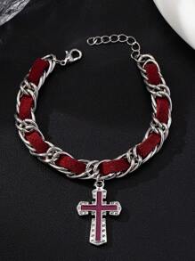 3款哥德暗黑風格鏈條和繩索交叉吊墜時尚女士手鍊 - 復古銀色 - 查看 7