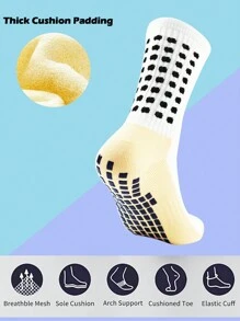 4 Pairs Men's Soccer Socks With Grip, Non Slip Anti Slip Athletic Socks With Cushion Pads For Football/Basketball Socks Size 6-12 - trắng - Xem 3