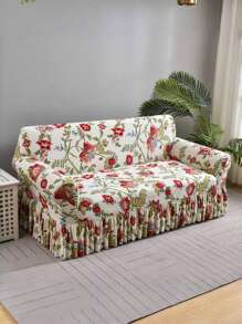 1pc Floral Printed Anti-Slip Stretch Milk Silk Fabric Sofa Cover, Suitable For Single/Double/Three-Seater/Four-Seater Sofa, All Seasons