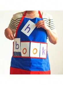 hoojojo 1 Peça Avental Criativo, Azul, Amarelo, Tamanho, Avental com Bolso, Avental de Drama, Livro de Imagens de Histórias, Adereços de Narração de Histórias, Adereços de Jogos Interativos, Família, Sala de Aula, Festa, Materiais Didáticos, Volta às Aulas