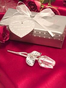 1pc Glass Rose Mini Crystal Flower Artificial Flowers,Mini Crystal Gift Box Decoration Red Rose Flower Artificial Flowers Party Gift For Women, Glass Rose Mini Crystal Flower Artificial Flowers Wedding Party Gift Room Ornament Office Desktop Decoration