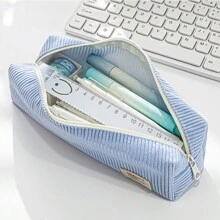 1 pezzo Astuccio portapenne in velluto a coste di colore unito, di grande capacità, minimalista, alla moda e pratico per ufficio, scuola, cancelleria, forniture per il ritorno a scuola, per riporre pennelli da trucco