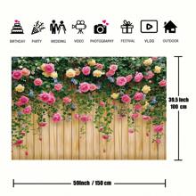 One Piece, Flower Wall Background, Spring Background, Spring Flower Photo Background, Brown Wooden Board Flower Wall Photography Background, Birthday Party, Wedding Baptism Photography Background