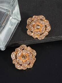 2 peças/Pacote Botões de Metal Rosas Retrô Oco Encrustados de Strass, Botões Decorativos para Casaco de Pele, Corta-Vento, Suéter, Cardigan, Vestuário Feminino de Alta Qualidade, Sapatos, Chapéus, Caixa de Presente, Bolsas, Acessórios de Costura DIY de Joalheria da Moda