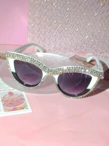 1 chiếc kính mắt mèo đính đá thời trang cho nữ, phụ kiện tiệc/lễ hội sang trọng Y2K, dễ thương & thời trang, thích hợp cho bãi biển, tiệc theo chủ đề (kèm theo khăn lau) ngày lễ tình nhân - những viên kim cương lấp lánh - Xem 6