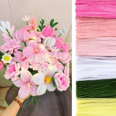 Pipe Cleaners Flowers Kit, 600 Pieces Pipe Cleaners Chenille Stems,  6 Assorted Colors, 30 Flower Stems, 12 Inch Craft Supplies Bulk,  Artificial Chenille Stems Flower Creation, Pipe Cleaners Craft, For Diy Art And Craft Projects Creative Gift Wrapping Party Decorations