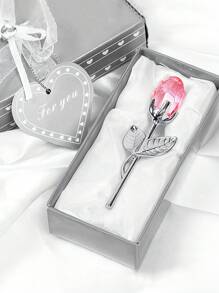 1pc Glass Rose Mini Crystal Flower Artificial Flowers,Mini Crystal Gift Box Decoration Red Rose Flower Artificial Flowers Party Gift For Women, Glass Rose Mini Crystal Flower Artificial Flowers Wedding Party Gift Room Ornament Office Desktop Decoration