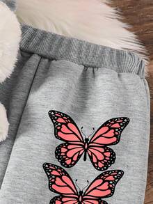 2pcs Toddler Cartoon Pattern Print Warm Hoodie & Sports Pants Sets