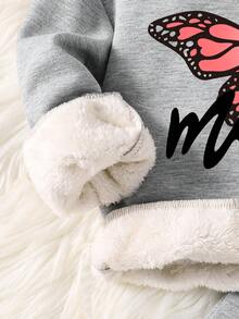 2pcs Toddler Cartoon Pattern Print Warm Hoodie & Sports Pants Sets