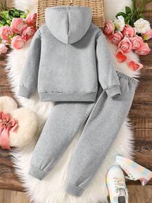 2pcs Toddler Cartoon Pattern Print Warm Hoodie & Sports Pants Sets