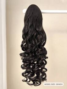 28-Inch Long Natural Wave Synthetic Hair Ponytail Extensions, Heat Resistant Fiber, Drawstring Clip-In Design, Black/Brown, Suitable For Daily Use - Dark Brown - View 7