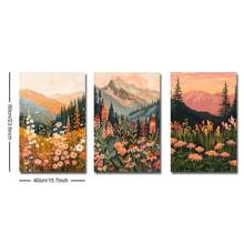Conjunto de 3 Cartazes de Arte Floral de Montanha do Pôr do Sol Boho sem Moldura, Decoração Rústica Botânica Boêmia, Impressão em Tela de Pintura de Paisagem de Margarida e Flores Silvestres, Pintura Minimalista para Quarto, Apartamento, Sala de Estar, Quarto, Decoração Moderna para Casa - Multicolorido - Visão 9