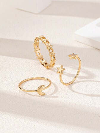 2 件装 2025 年斋月月亮和星星时尚经典女士戒指套装
