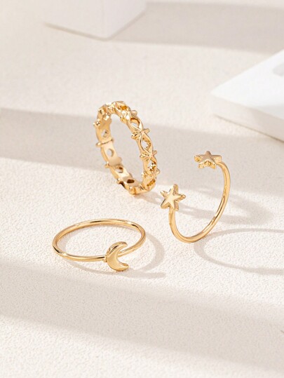 2 pezzi Set di anelli classici alla moda con luna e stelle per il Ramadan 2025 per donne