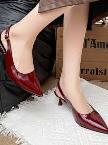New Burgundy Women Closed Toe Sandals With Ankle Strap, Stiletto Heel, Versatile High Heels - Burgundy - View 3