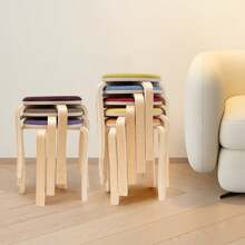 HYYKJ-US Set Of 8 Stacking Wooden Stools Stackable Stools Modern Stackable Round Stools - 1 - View 4