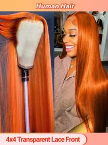 Tóc giả ren phía trước màu cam gừng làm từ tóc thật 4*4 Tóc giả đóng thẳng làm từ tóc thật cho phụ nữ 180 mật độ đã nhổ sẵn ren trong suốt không keo dán tóc giả màu 350 - S350 - Xem 3