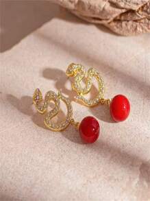 1 对独特高端红珍珠龙耳钉