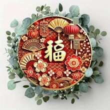 1pc Vintage Stijl Chinees Nieuwjaar Decoratiebord, IJzeren Ronde 2D Metalen Plaquette, 2025 Gelukkig Nieuwjaar Thema, Muurhangend, Elektriciteitsvrij, Geschikt Voor Entree, Muur, Huis, Kamer, Boerderij, Straat, Winkel, Garage, Bar, Tuin, Café Decor, Random Hole Stijl