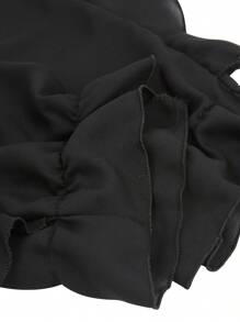 Women Button-Down Ruffle Shirt, Adults Solid Color/Letter/Butterfly/Plant Print V-Neck Long Sleeve Blouse - Negro - Ver 7