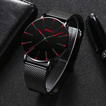 休闲男士时尚超薄石英表，简约设计，配网状表带 - 彩色 - 查看 14