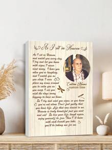 1 pieza Pintura conmemorativa personalizada en lienzo, Impresión conmemorativa personalizada en lienzo para fotos personalizadas, Diseño de fondo de grano de madera, Diseño de patrón de libélula y corazón, Diseño de fuente de arte marrón