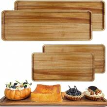 1/2 piezas, Bandeja de madera de acacia, bandejas rectangulares de madera maciza, bandejas ovaladas de madera, son perfectas para separar especias, aperitivos, té, platos principales y carnes, platos de servir