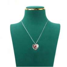 Heart-Shaped Cardinal Bird Pendant Necklace, Bohemian Style, Red Bishop Bird Jewelry, Fashion Accessory For Men & Women, Ideal For Birthday, Party, Anniversary Gift, 17.7-Inch Chain - Black - View 3
