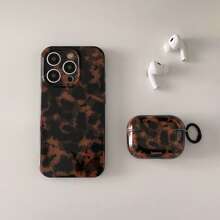 Amber Tortoise Shell High-End Retro Leopard Pattern Silicone Phone Case, Compatible With IPhone 17, 15 Pro Max, Glossy Shock-Resistant Silicone Soft Shell Cover Compatible With Iphone 13, 14 Pro Max, AirPodsPro 2, Suitable For Both Men And Women Spring Gift Birthday Party - Brown - View 1