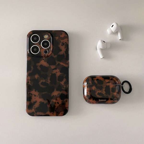 High-End Retro Tortoise Shell & Leopard Pattern Phone Case, Compatible With IPhone 12, 15 Pro Max, Glossy Shock-Resistant Silicone Soft Shell Cover Compatible With Iphone 13, 14 Pro Max, AirPodsPro 2, Suitable For Both Men And Women